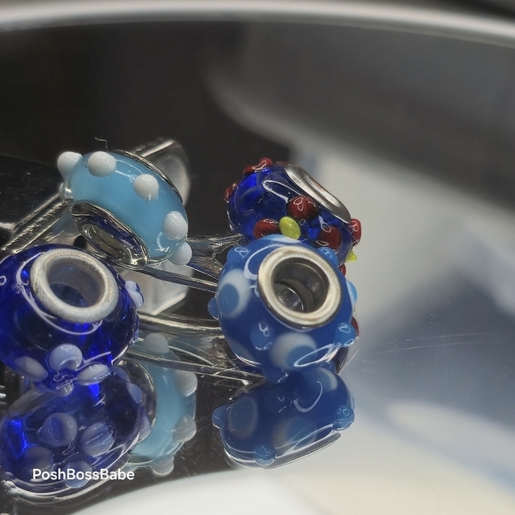 4 Metal core center glass bead fits pandora type bracelets - Picture 5 of 7